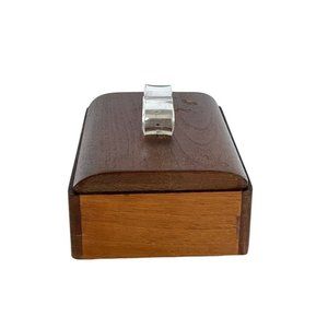 Mid Century (50s) WOODEN JEWELRY BOX With S Shaped Lucite Handle / Trinket Box /